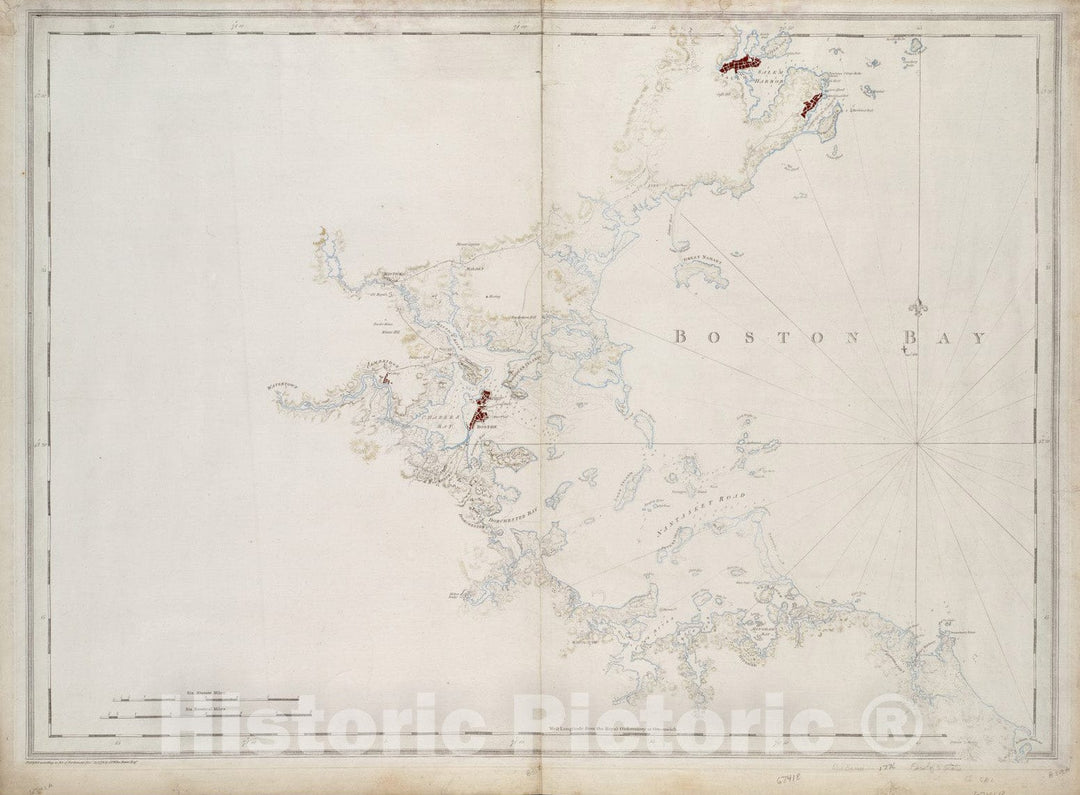 Historical Map, 1776 A Chart of Boston Bay and Vicinity, Vintage Wall Art
