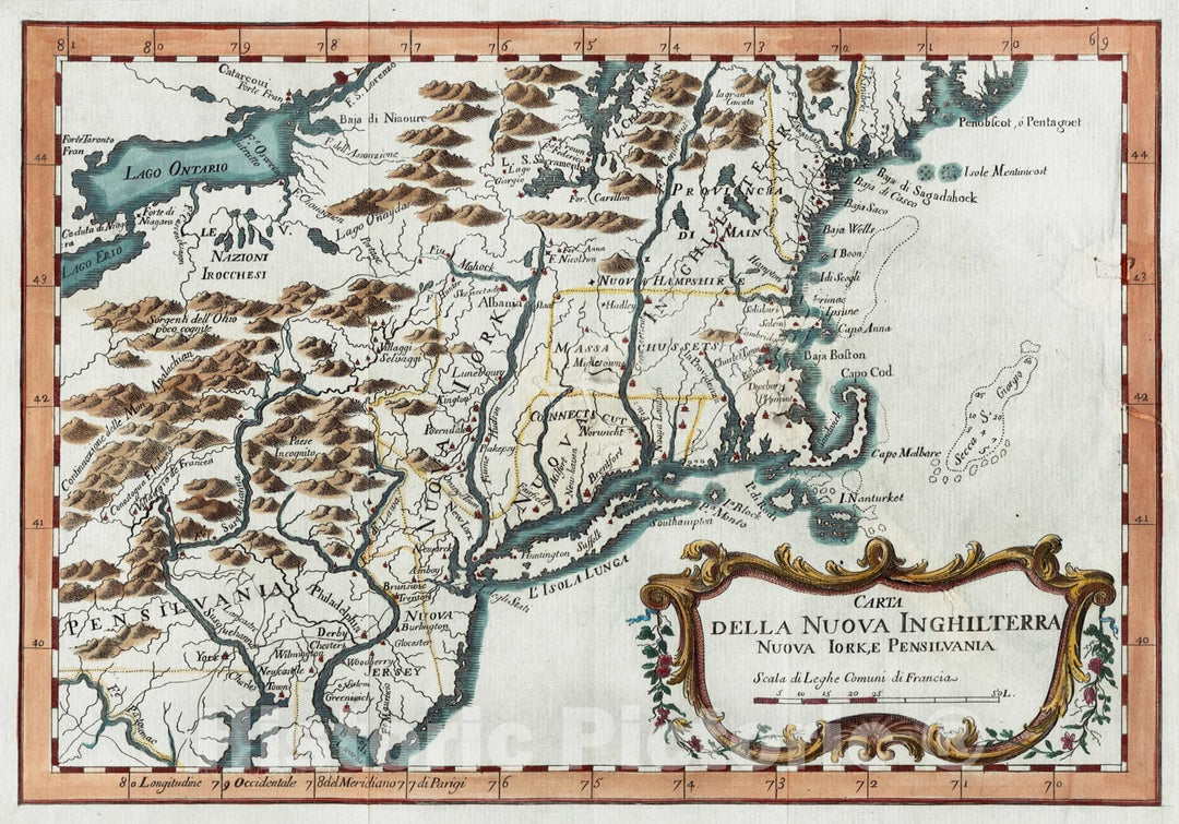 Historical Map, 1777 Carta Della Nuova Inghilterra, Nuova Iork, e Pensilvania, Vintage Wall Art