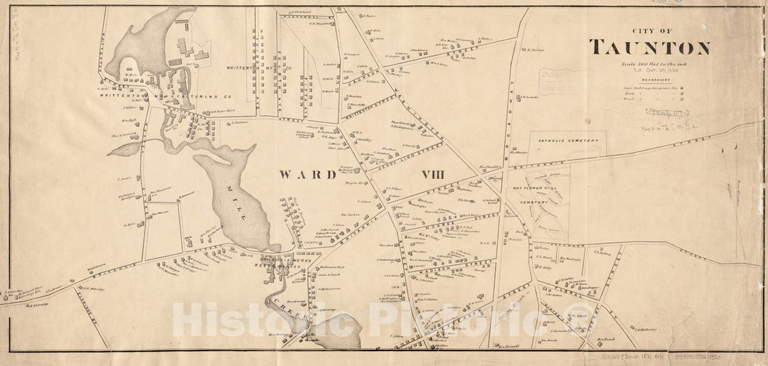 Historical Map, 1871 City of Taunton [Sheet 1], Vintage Wall Art