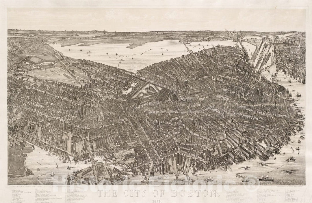 Historical Map, The City of Boston : 1879, Vintage Wall Art