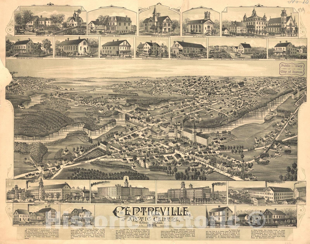 Historical Map, 1889 Centreville and Artic Centre, Rhode Island, Vintage Wall Art