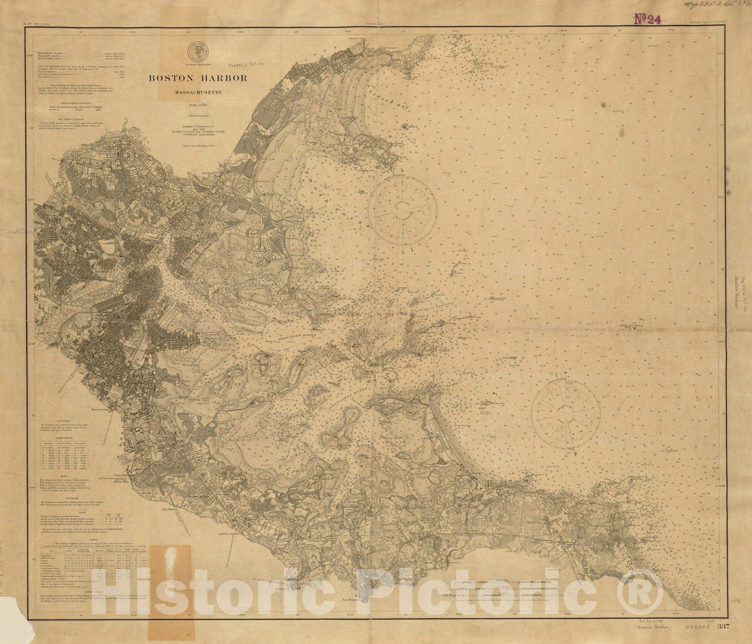 Historical Map, 1901 Boston Harbor, Massachusetts, Vintage Wall Art