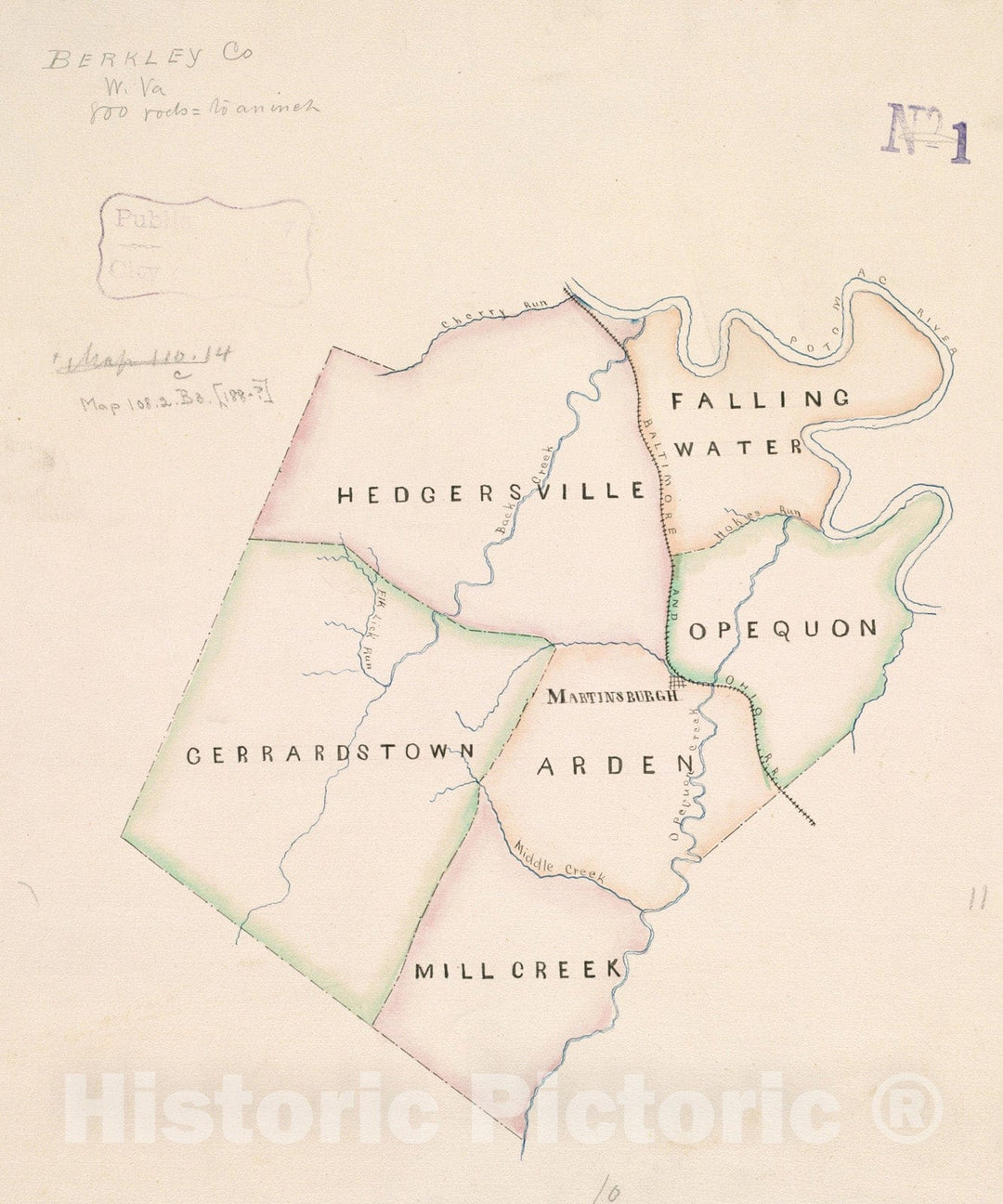 Historical Map, 1880-1889 Berkley Co, W. Va, Vintage Wall Art