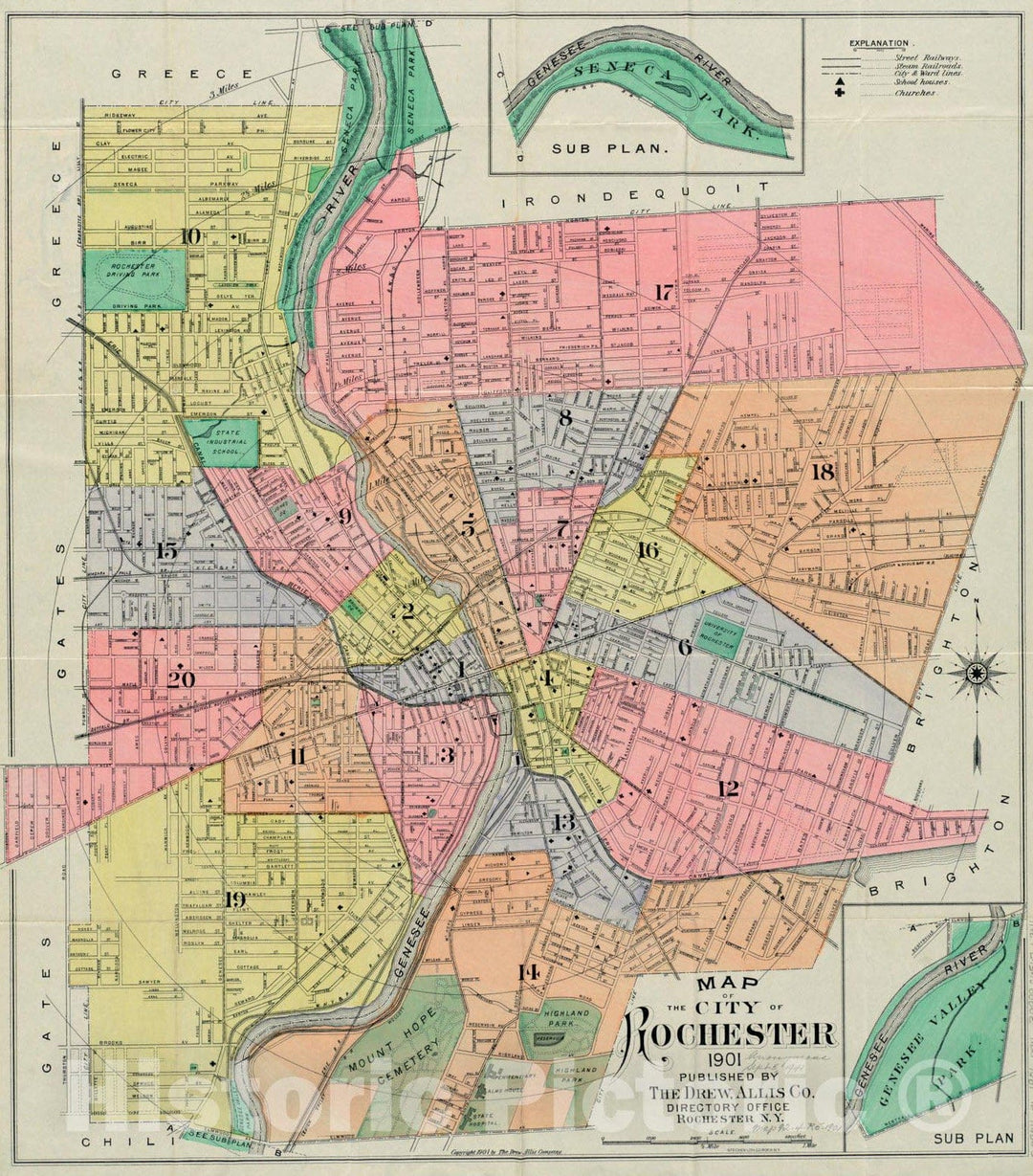 Historical Map, 1901 Map of The City of Rochester, Vintage Wall Art
