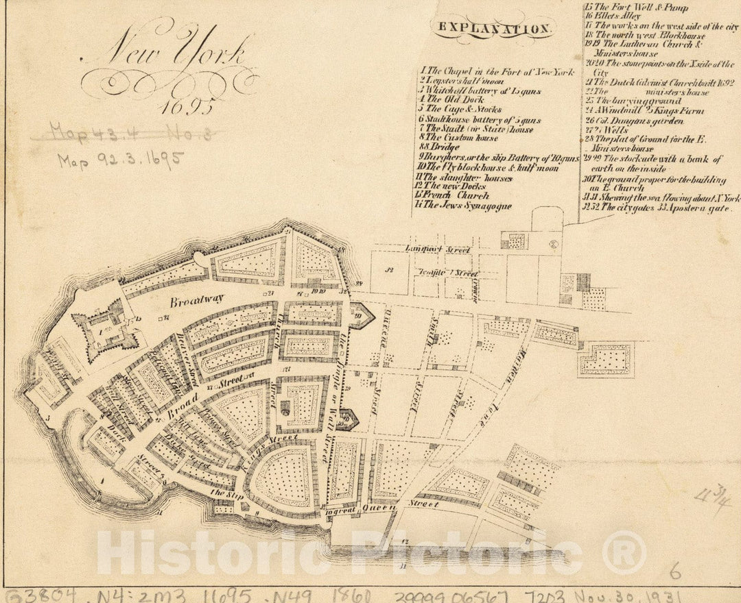 Historical Map, New York, 1695, Vintage Wall Art