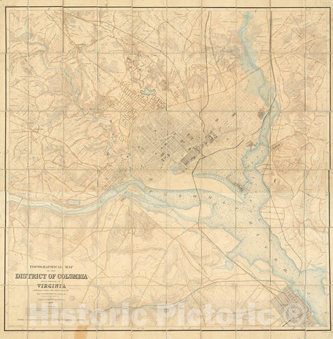 Historical Map, 1884 Topographical map of The District of Columbia and a Portion of Virginia, Vintage Wall Art