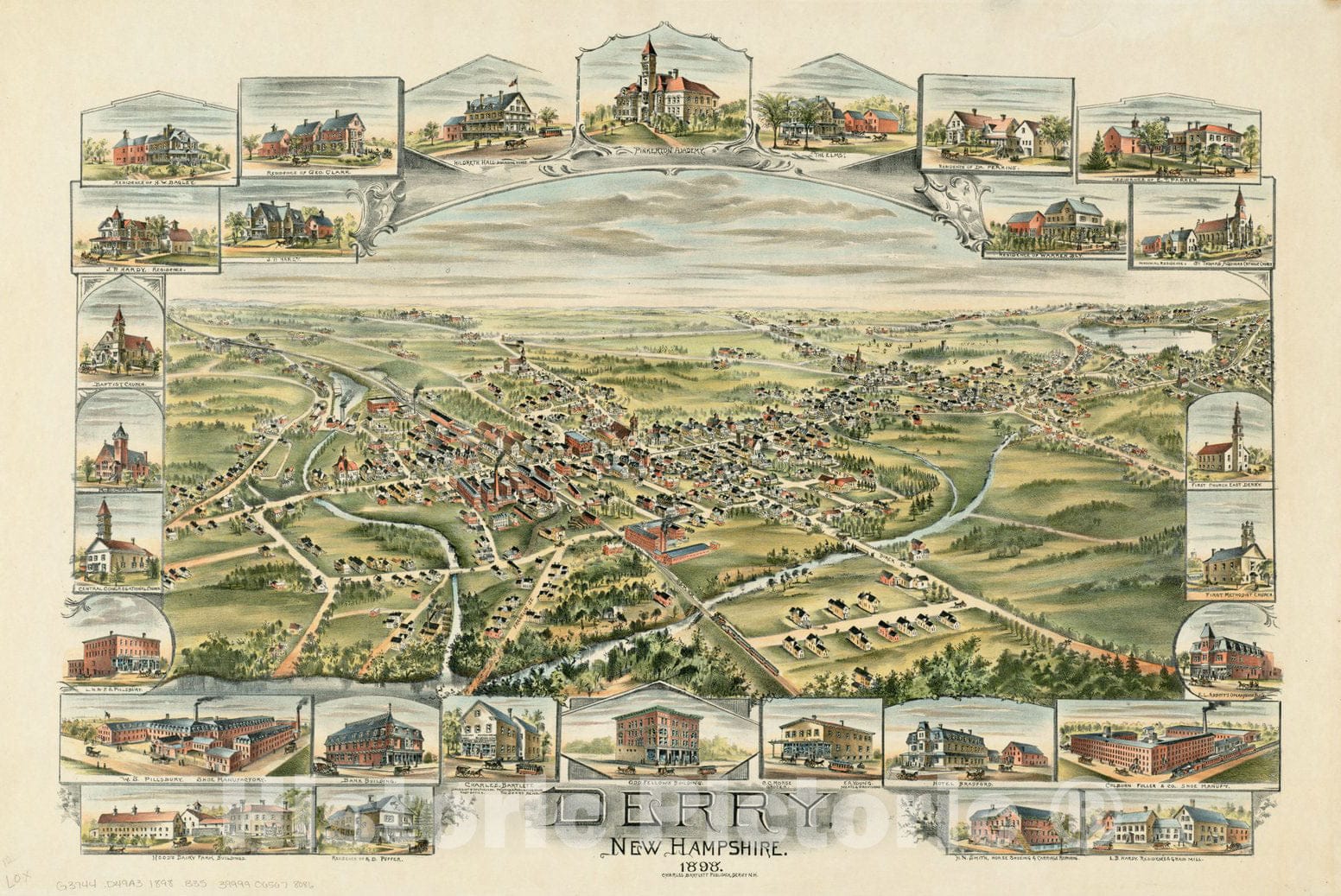Historical Map, 1898 Derry, New Hampshire, Vintage Wall Art