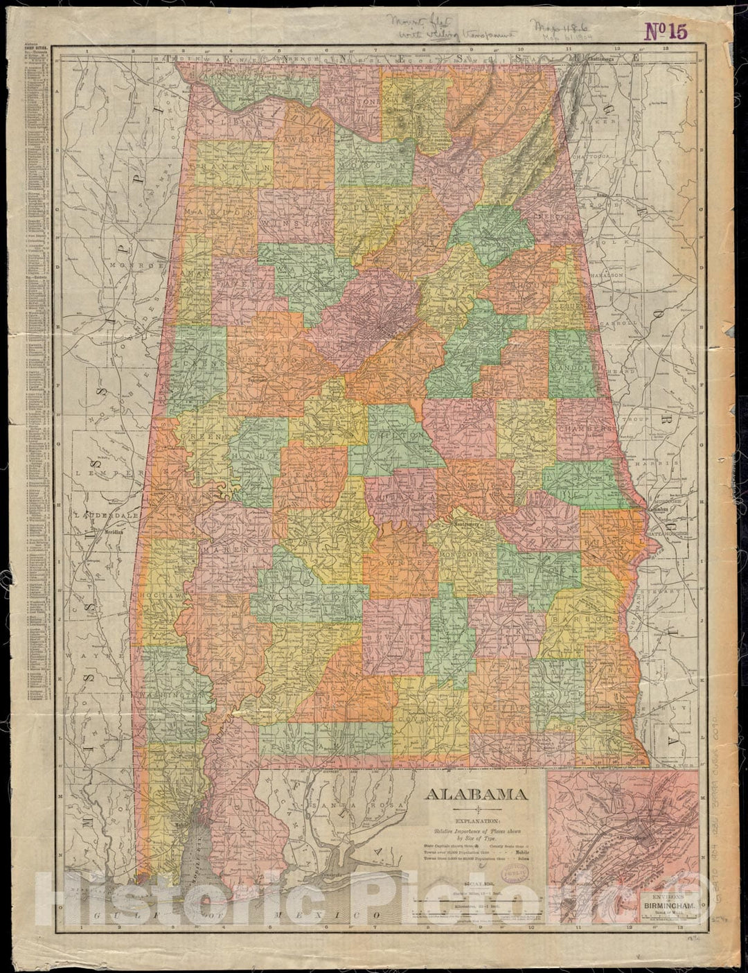 Historical Map, 1904 Alabama, Vintage Wall Art