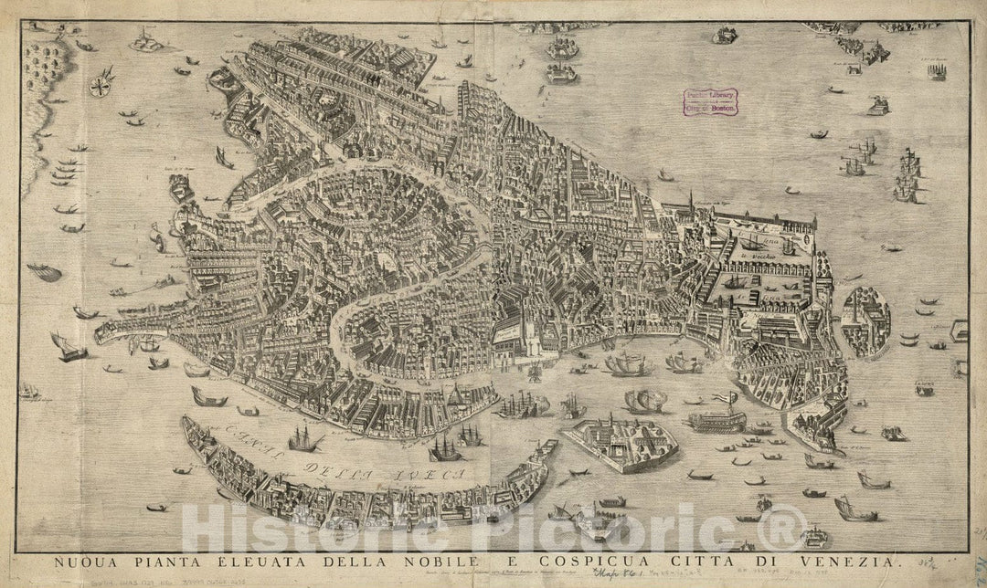 Historical Map, 1729 Nuoua pianta eleuata Della nobile e cospicua citta di Venezia, Vintage Wall Art