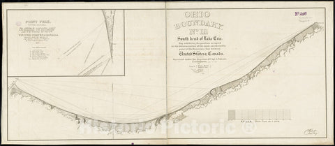 Historical Map, 1835 Ohio Boundary no. 1 South Bend of Lake Michigan, Vintage Wall Art