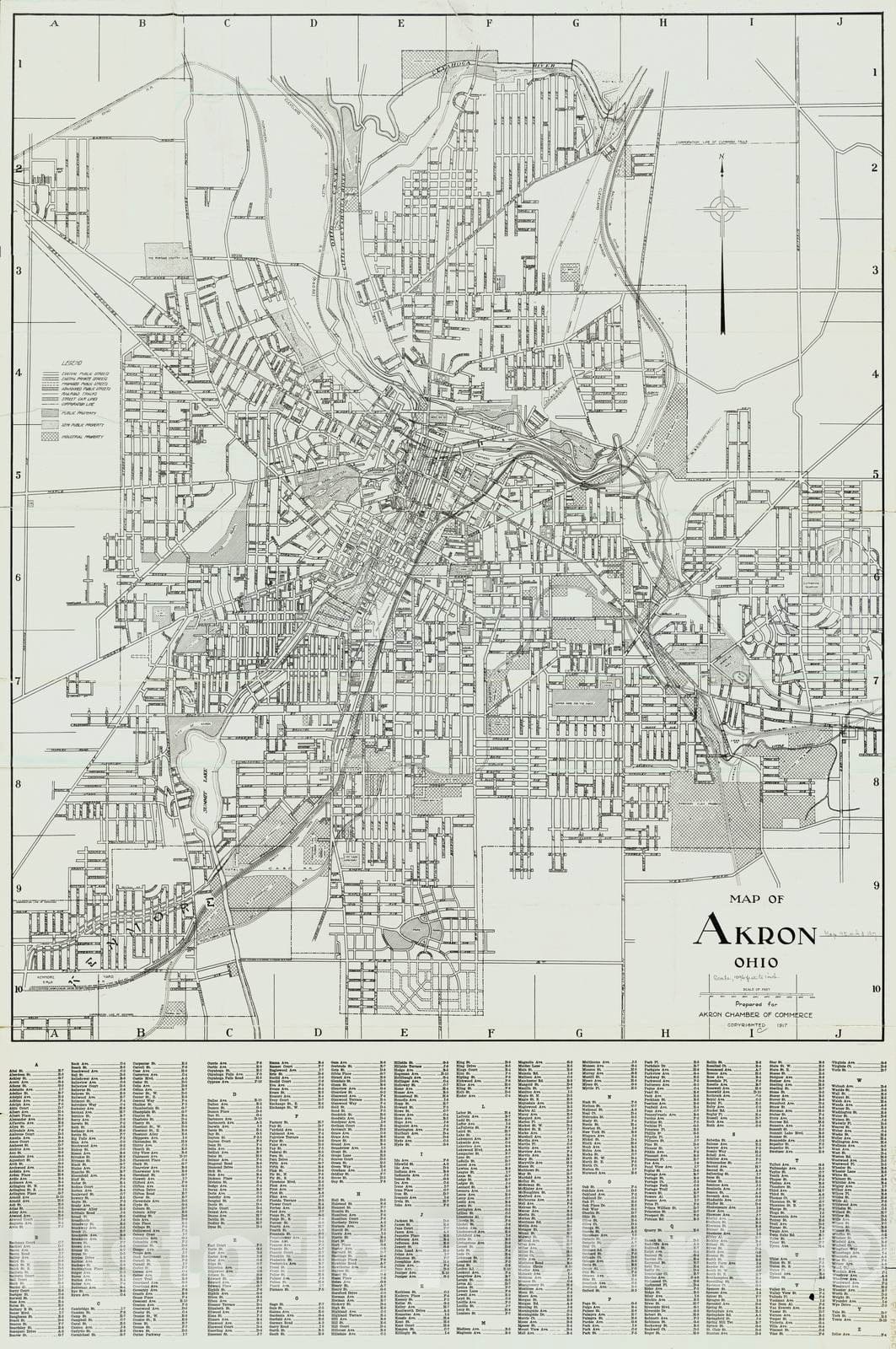 Historical Map, ca. 1917 Map of Akron, Ohio : Prepared for Akron Chamber of Commerce, Vintage Wall Art