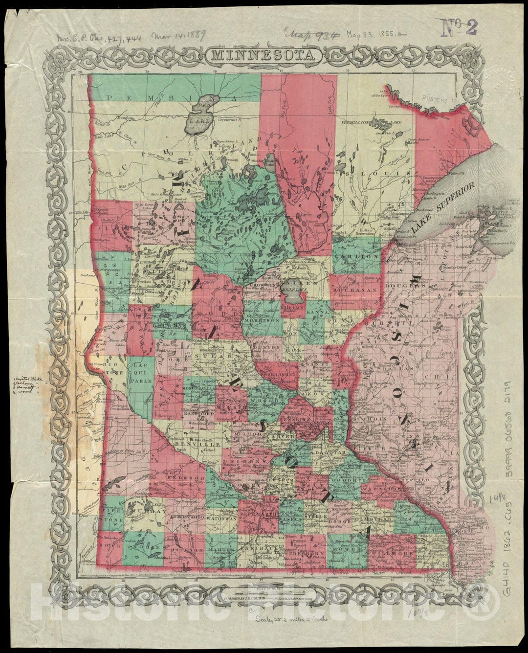 Historical Map, 1862 Minnesota, Vintage Wall Art