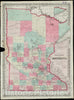 Historical Map, 1870 Colton's Township map of The State of Minnesota, Vintage Wall Art