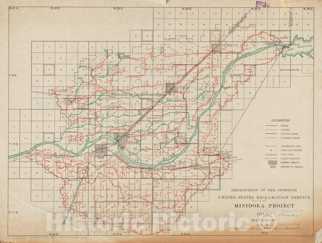 Historical Map, 1915 Minidoka Project, Idaho, Vintage Wall Art