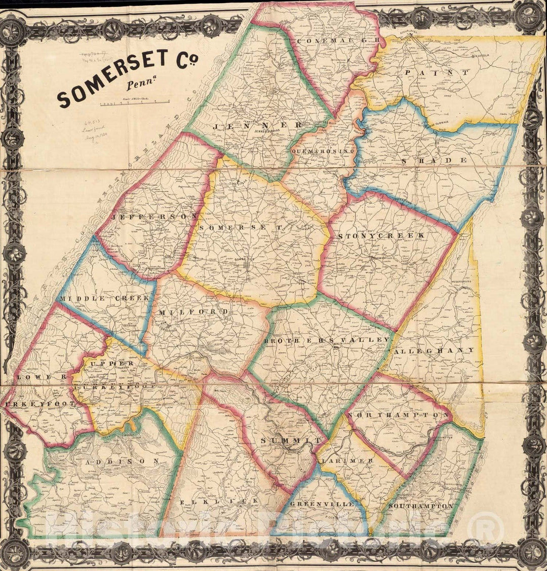 Historical Map, 1860-1869 Somerset Co, Penn'a, Vintage Wall Art