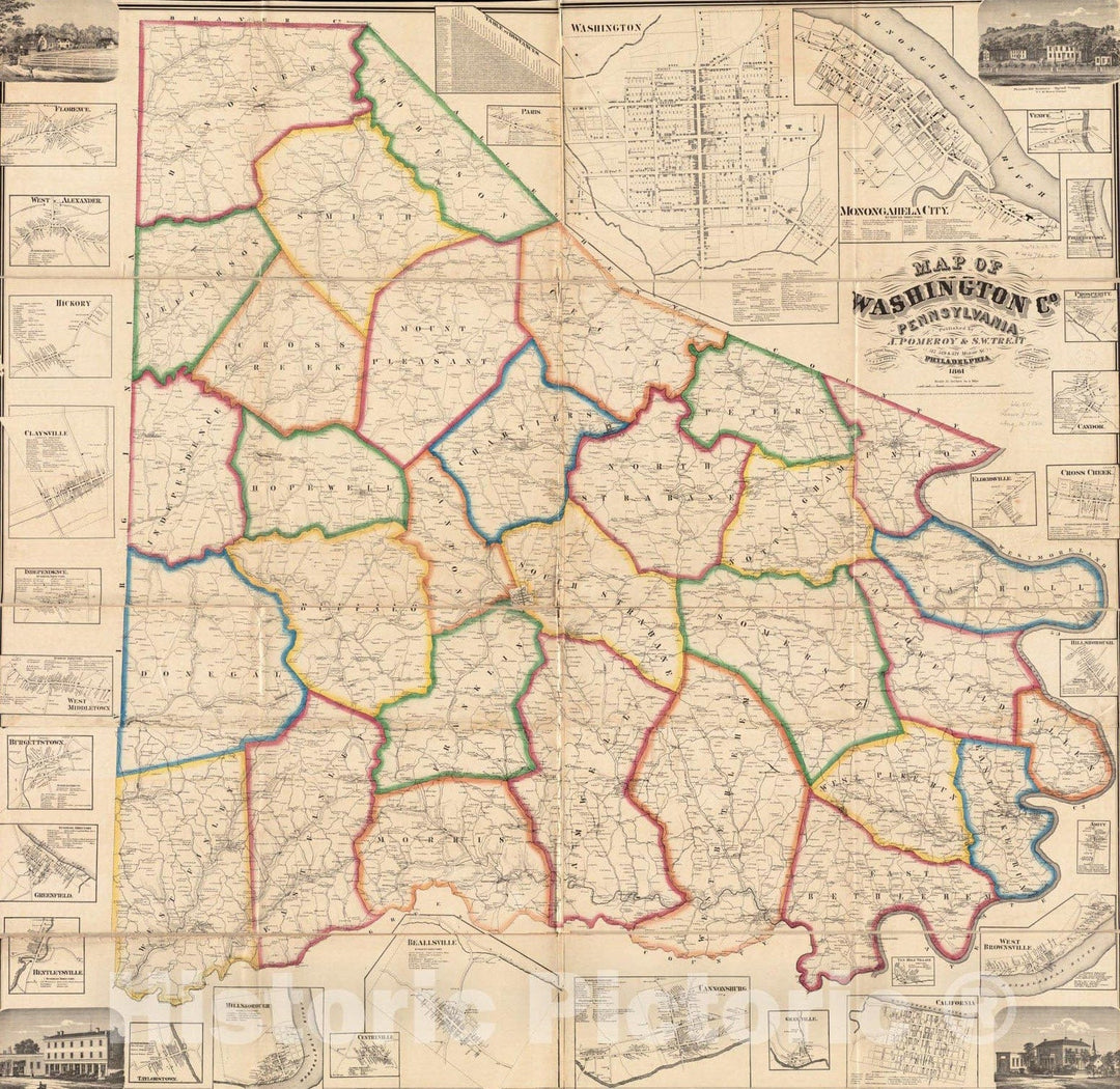 Historical Map, 1861 Map of Washington Co, Pennsylvania : from actual surveys, Vintage Wall Art