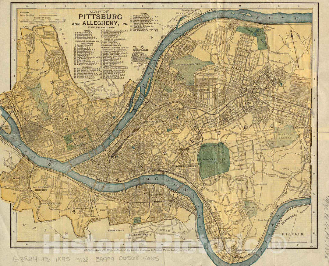 Historical Map, ca. 1895 Map of Pittsburg and Allegheny, Pa, Vintage Wall Art