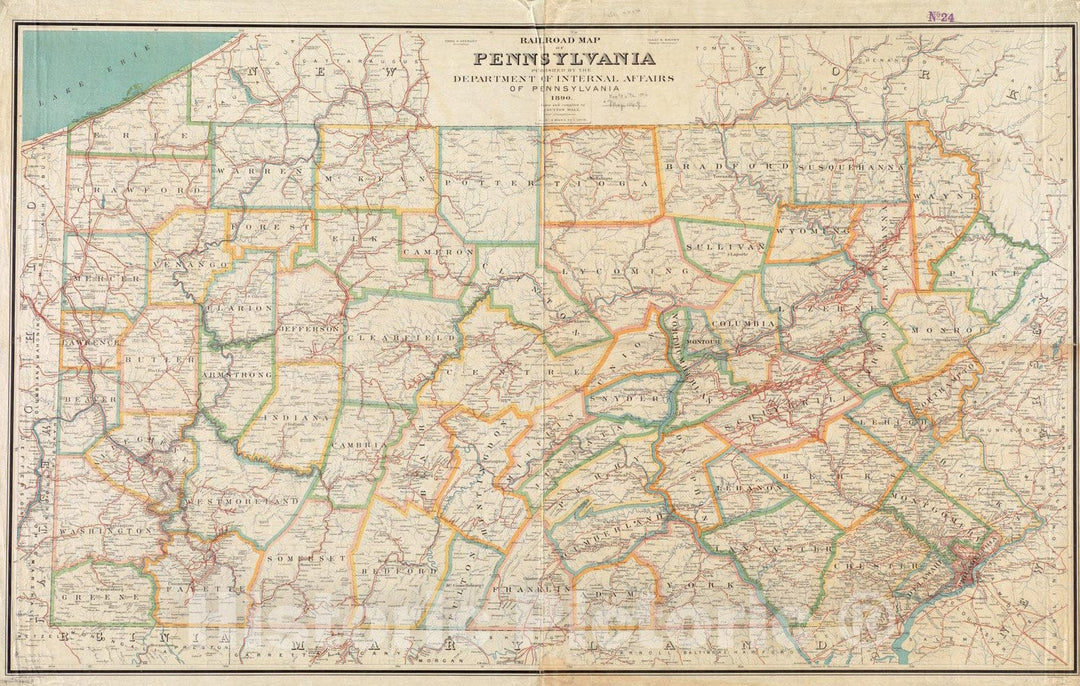 Historical Map, 1890 Rail Road map of Pennsylvania, Vintage Wall Art