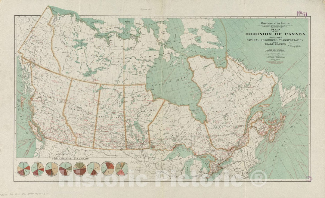 Historical Map, 1921 Map of The Dominion of Canada : indicating Natural Resources, Transportation and Trade Routes, Vintage Wall Art