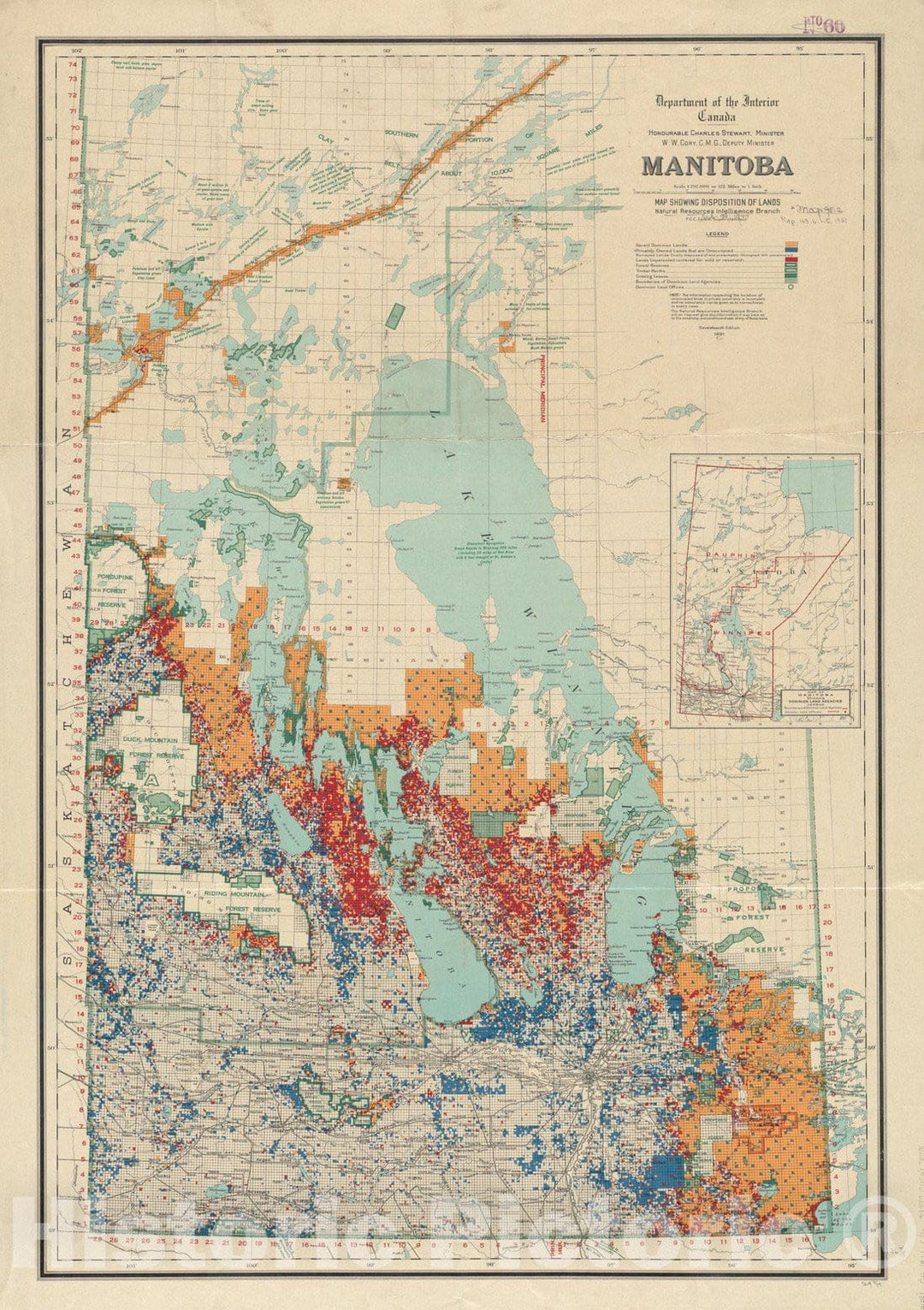Historical Map, 1921 Manitoba : map Showing Disposition of Lands, Vintage Wall Art