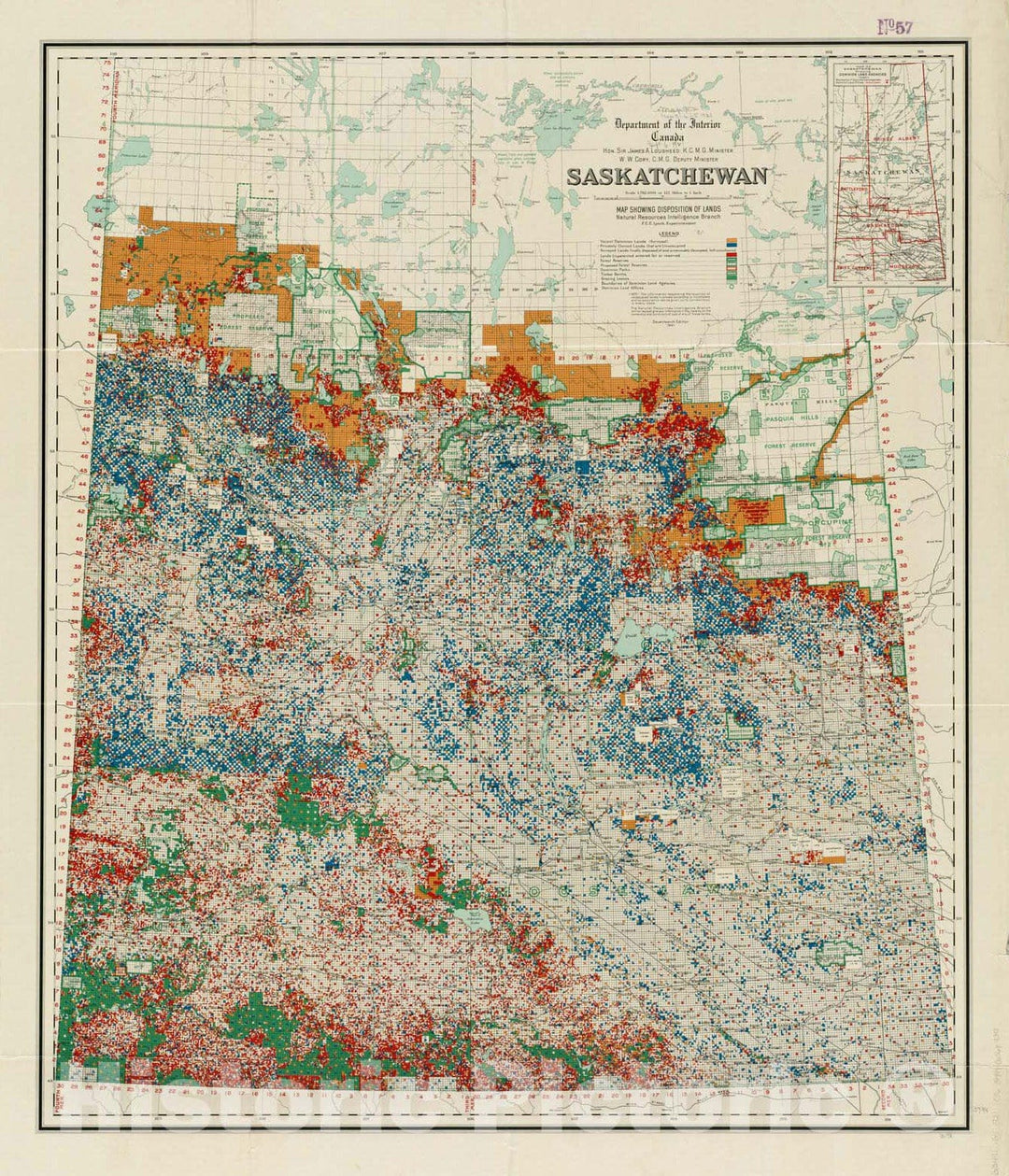 Historical Map, 1921 Saskatchewan : map Showing Disposition of Lands, Vintage Wall Art