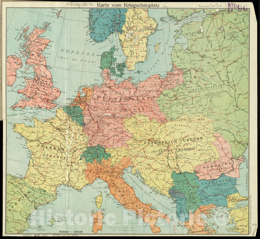 Historical Map, 1914-1918 Karte vom kriegschauplatz, Vintage Wall Art