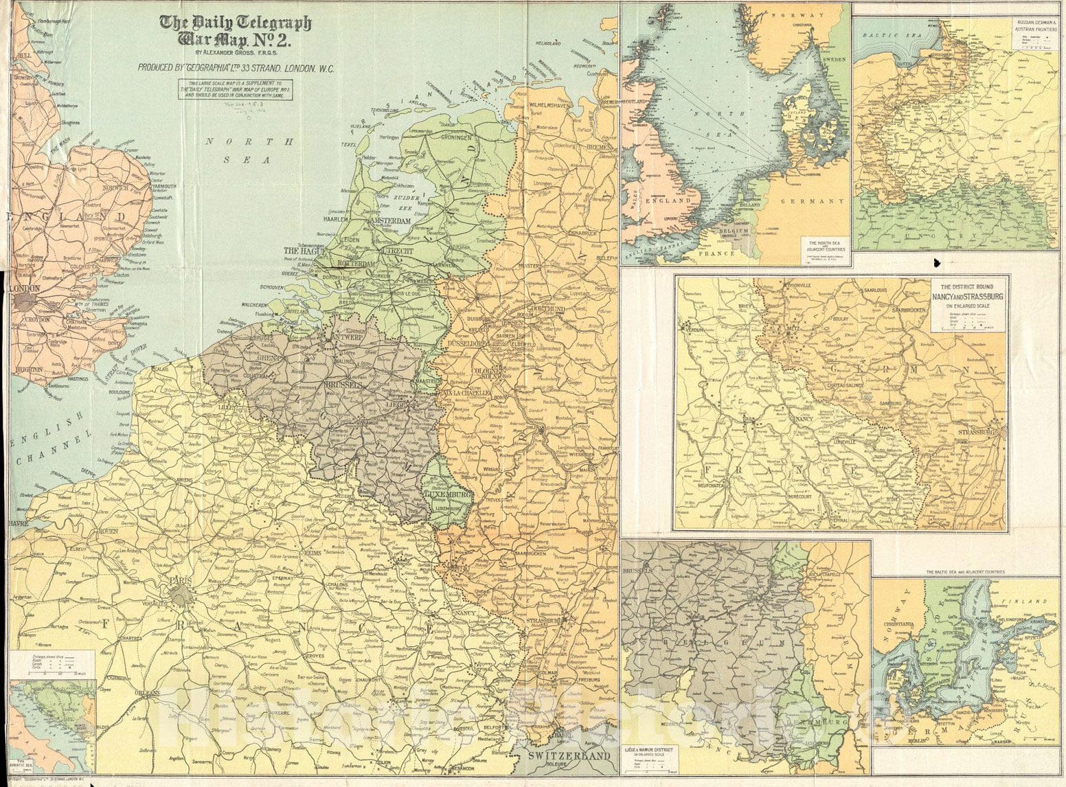 Historical Map, 1915 The Daily Telegraph war map no. 2, Vintage Wall Art