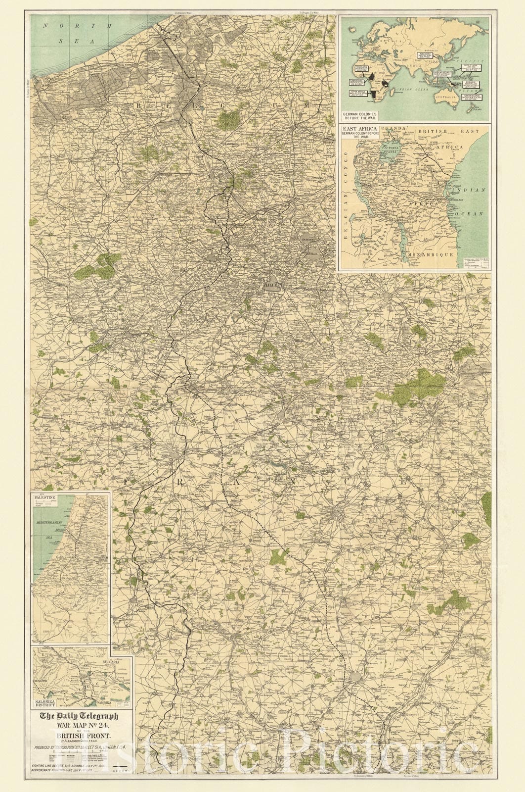Historical Map, 1917 The Daily Telegraph war map no. 24 : of The British Front, Vintage Wall Art