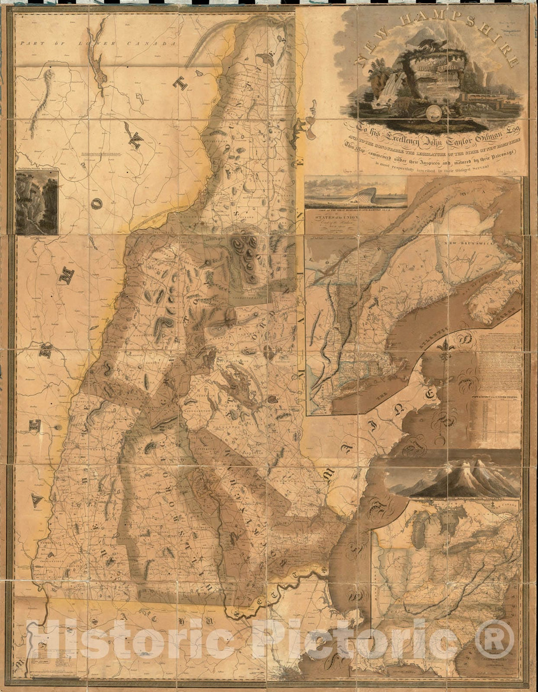 Historical Map, 1816 New Hampshire by Recent Survey : Made Under The Supreme Authority and published According to Law, Vintage Wall Art