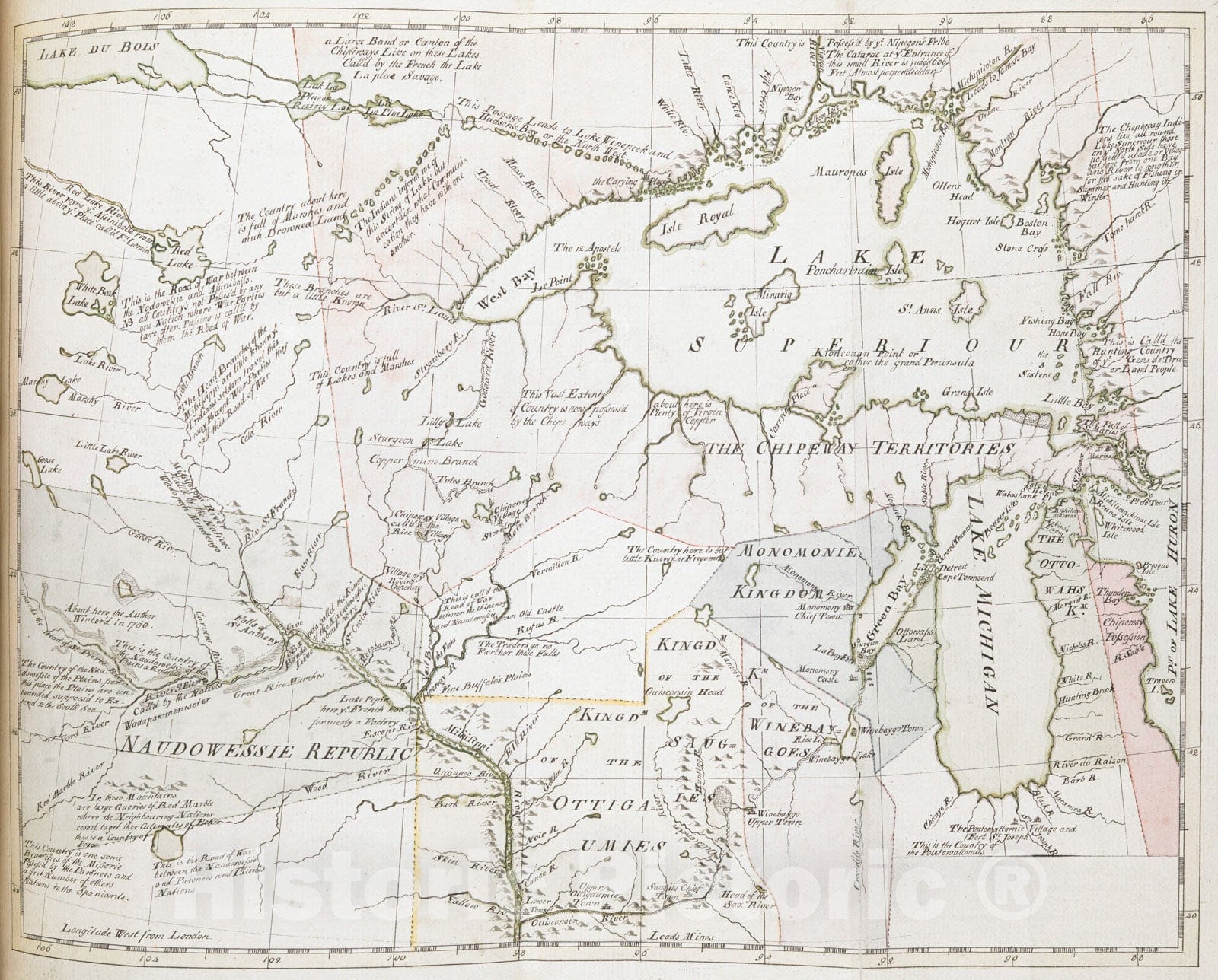 Historical Map, 1766 [Map Showing Jonathan Carver's Travels west of Th ...