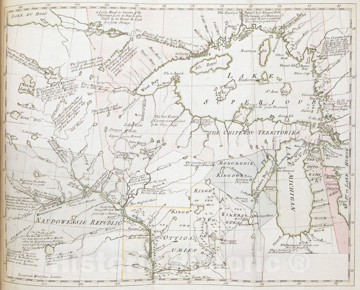 Historical Map, 1766 [Map Showing Jonathan Carver's Travels west of Th ...