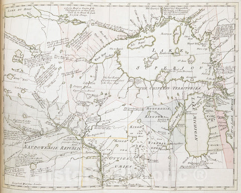 Historical Map, 1766 [Map Showing Jonathan Carver's Travels west of The Great Lakes.], Vintage Wall Art