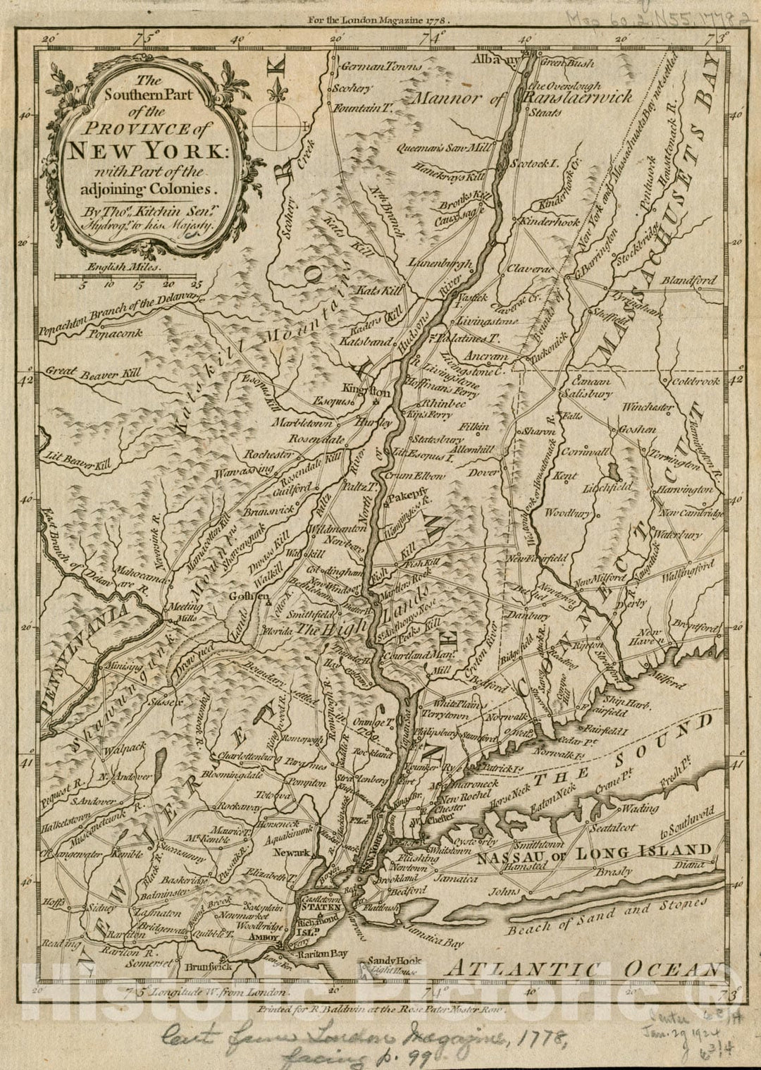 Historical Map, 1778 The Southern Part of The Province of New York : with Part of The adjoining Colonies, Vintage Wall Art