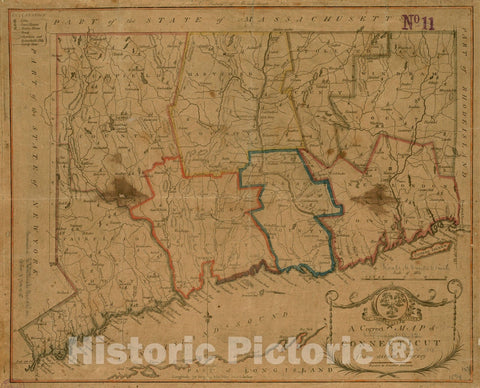 Historical Map, 1797 A Correct map of Connecticut from Actual Survey, Vintage Wall Art