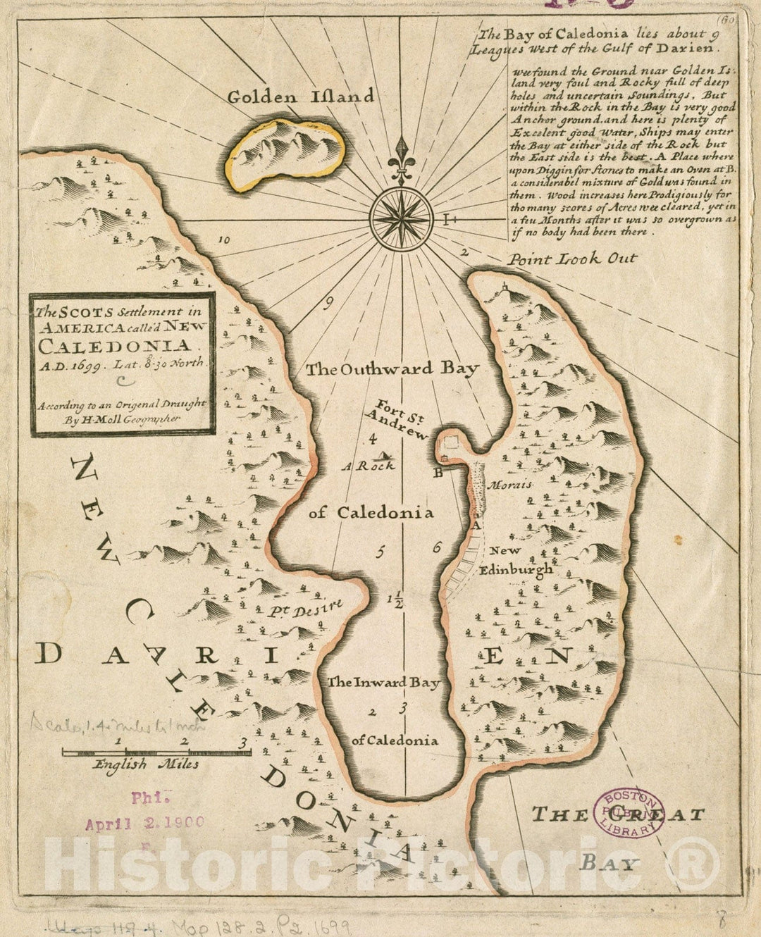 Historical Map, The Scots Settlement in America Called New Caledonia, A.D. 1699, Vintage Wall Art