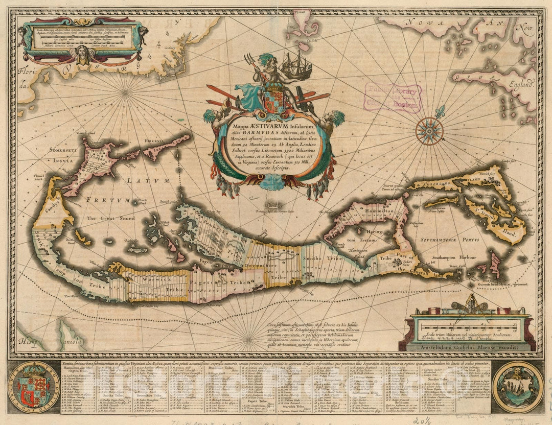 Historical Map, 1662 Mappa aestivarum insularum, Alias Barmudas dictarum, ad Ostia Mexicani aestuarij jacentium in latitudine graduum 32 minutorum 25 : Ab Anglia, Londino, Vintage Wall Art