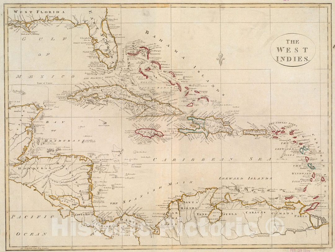Historical Map, 1808 The West Indies, Vintage Wall Art