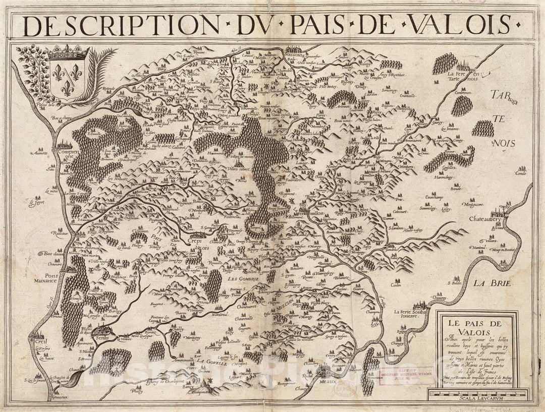 Historical Map, 1600-1699 Description du pais de Valois, Vintage Wall Art