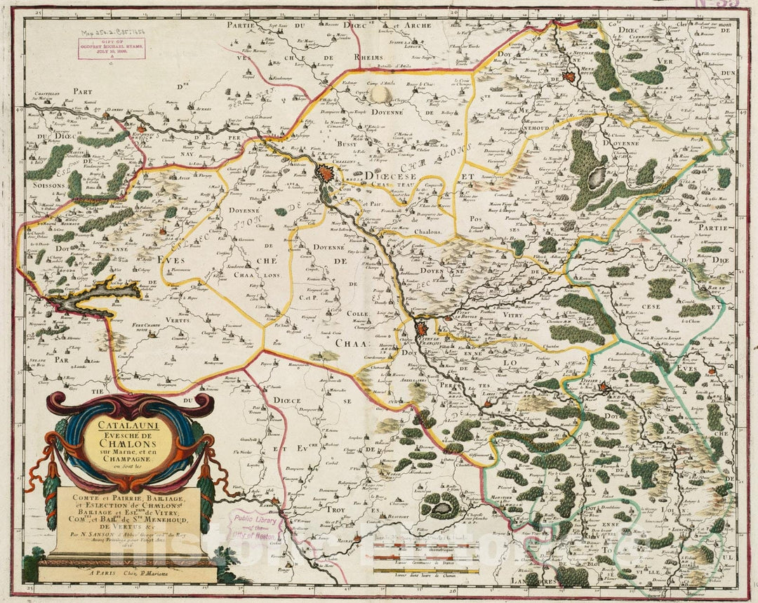 Historical Map, 1656 Catalauni : evesche de Chalons sur Marne, et en Champagne, Vintage Wall Art