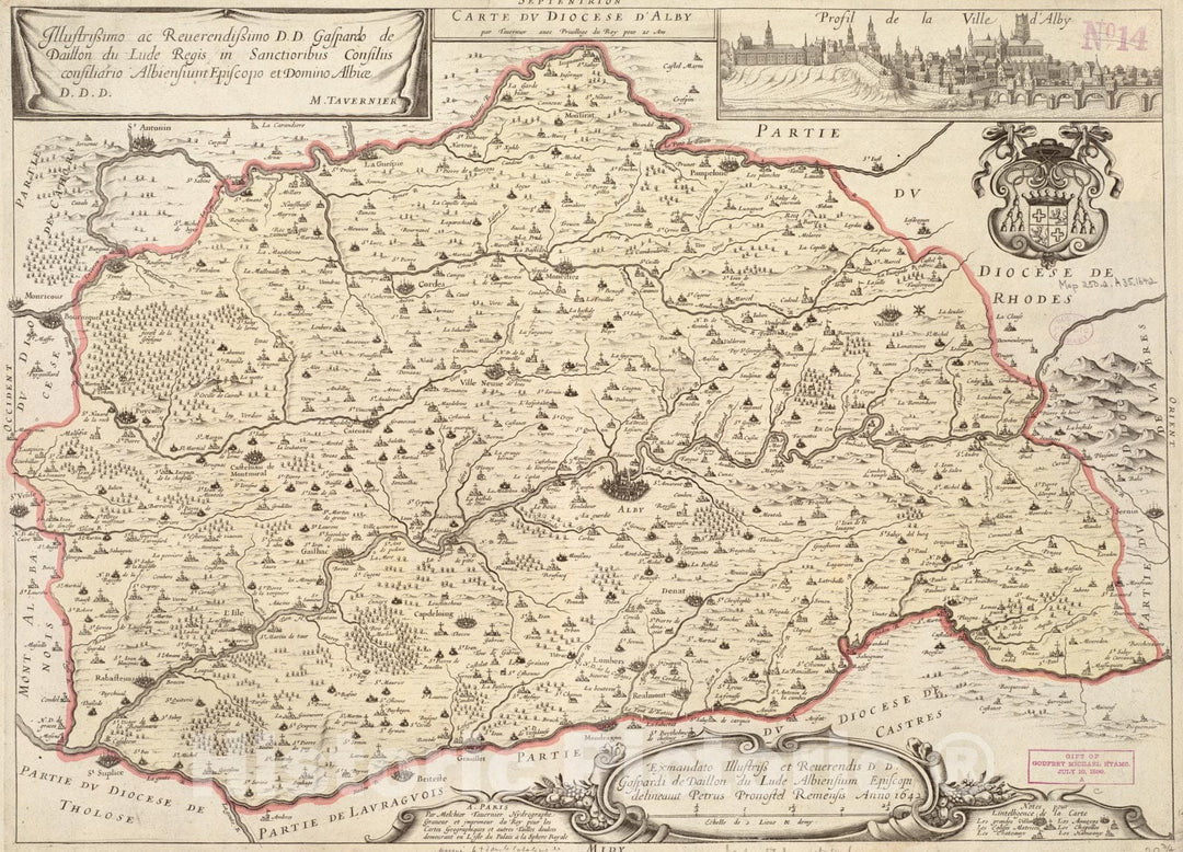 Historical Map, 1642 Carte du Diocese d'Alby, Vintage Wall Art