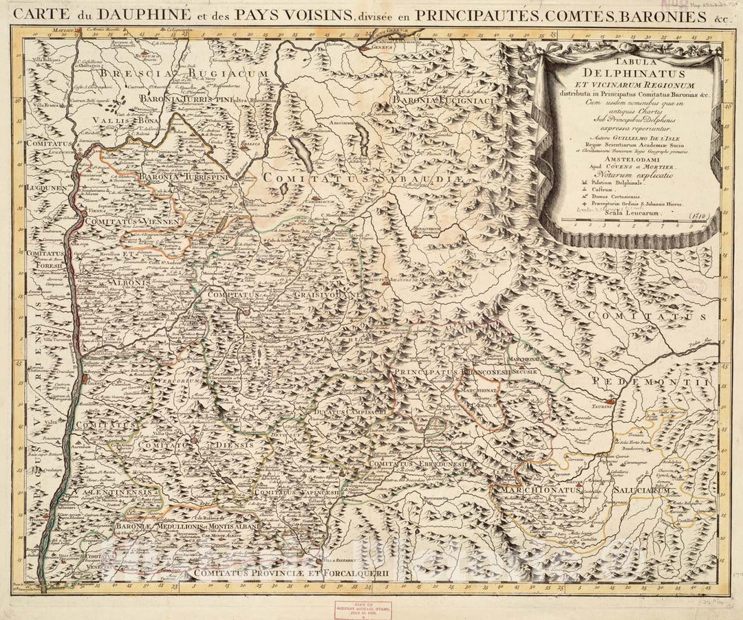 Historical Map, 1710 Tabula Delphinatus et vicinarum regionum : distributa in principatus Comitatus baronias et Cetera. : Cum usdem nominibus quae in antiquis, Vintage Wall Art