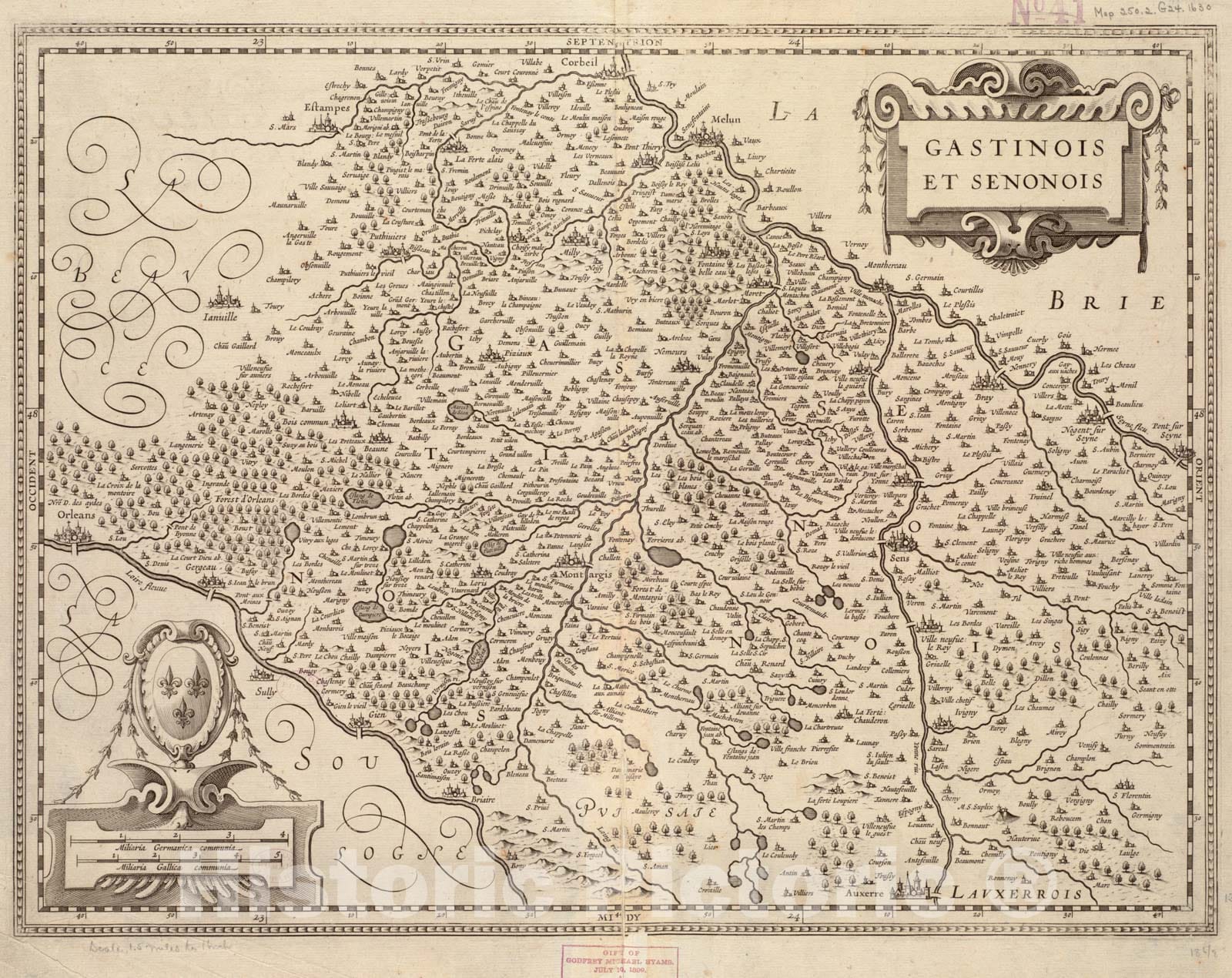 Historical Map, 1631 Gastinois et Senonois, Vintage Wall Art