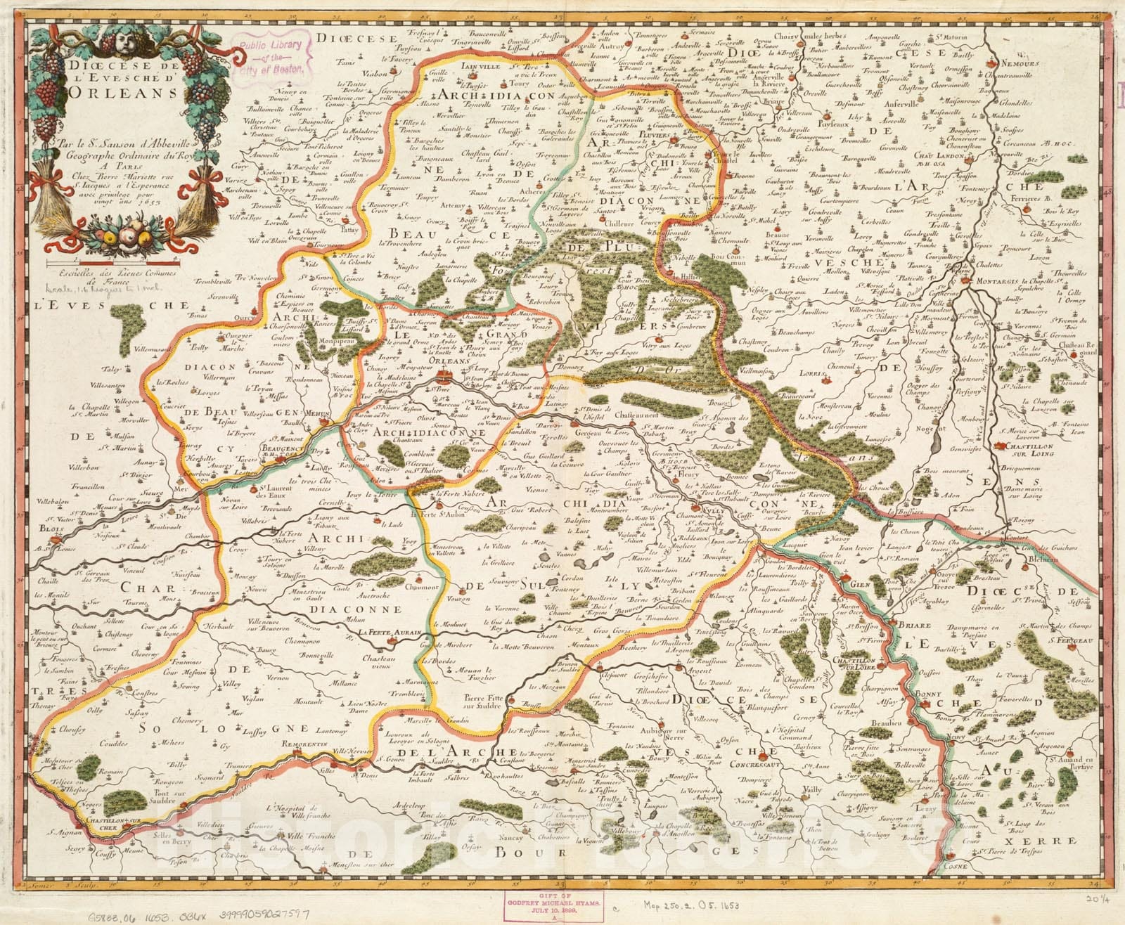Historical Map, 1653 Dioecese de l'Evesche d'Orleans, Vintage Wall Art