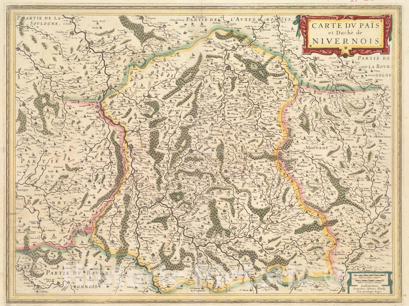 Historical Map, 1633 Carte du paiIË†s et ducheI' de Nivernois, Vintage Wall Art