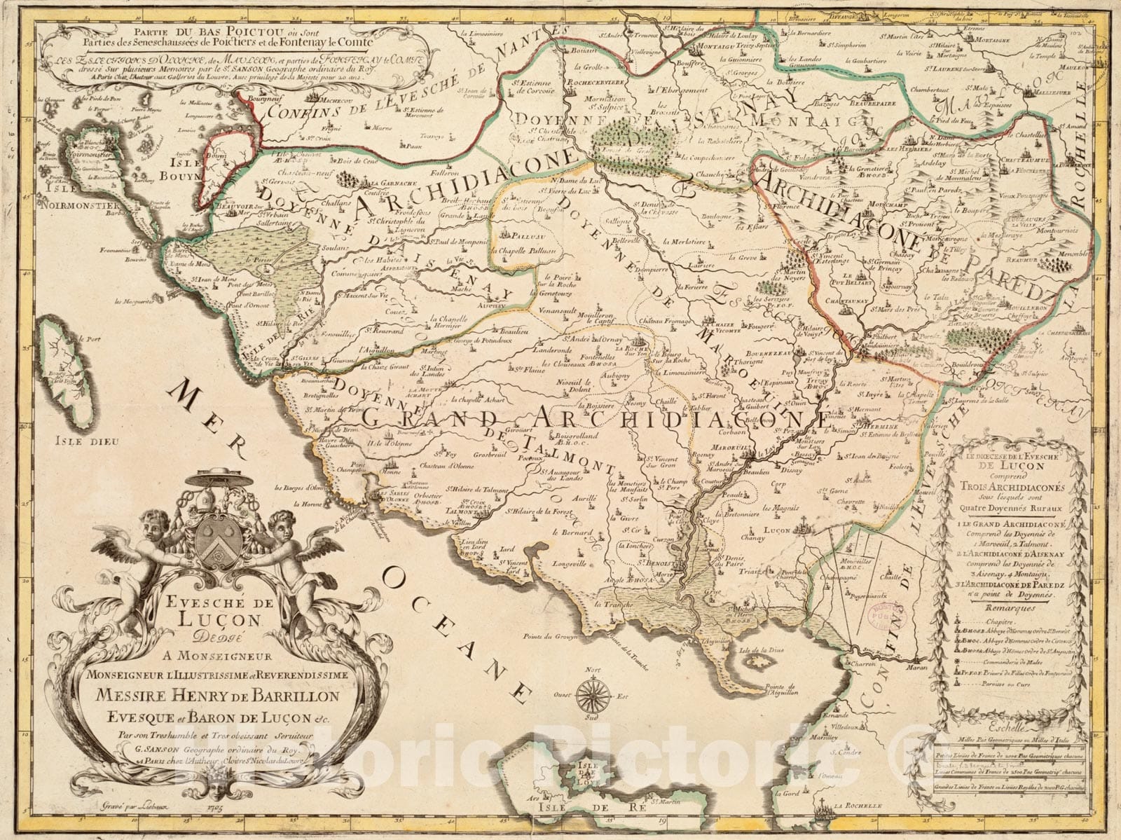 Historical Map, 1705 Evesche de Lucon : dedie a Monseigneur Henry de Barrillon Evesque et Baron de Lucon etc, Vintage Wall Art