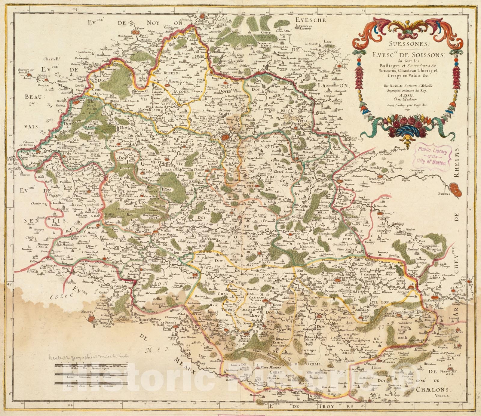 Historical Map, 1679 Suessones : Evesche de Soissons : Oui' sont les Balliages et eslections de Soissons, Chasteau Thierry, et Crespy en Valois et Cetera, Vintage Wall Art