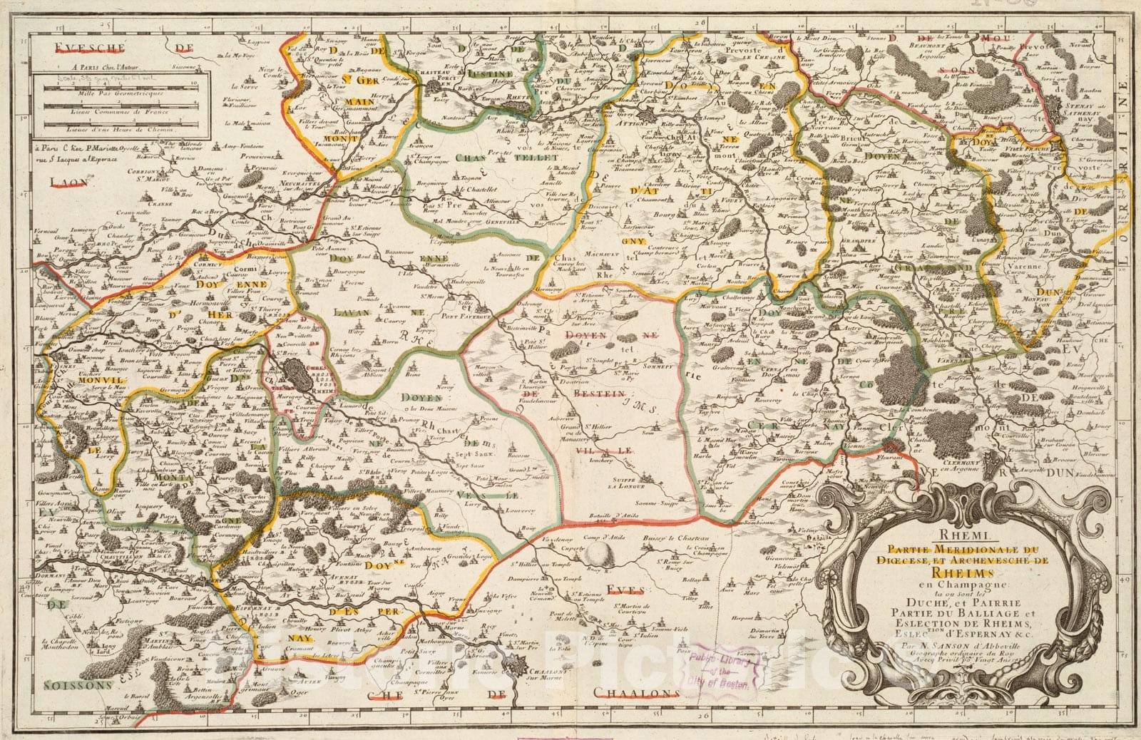 Historical Map, 1717 Rhemi : Partie meridionale du dioecese, et archevesche de Rheims en Champagne : la ou sont les Duche, et pairrie Partie du Balliage et eslection, Vintage Wall Art
