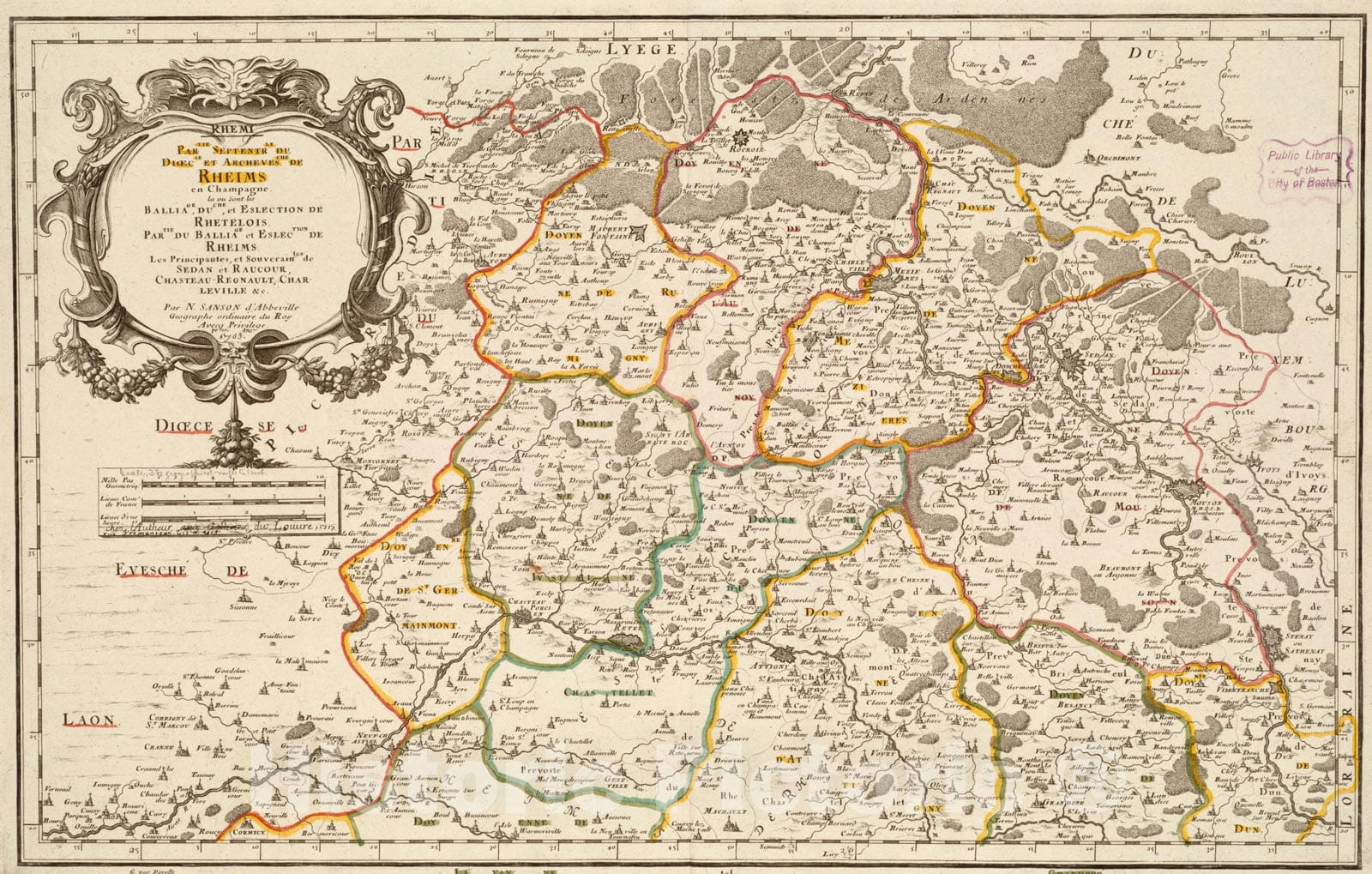 Historical Map, 1717 Rhemi : Partie septentrle du Dioecse et Archevesche de Rheims en Champagne : la ou sont les Bailiage, Duche, et Eslection de Rhetelois, Vintage Wall Art