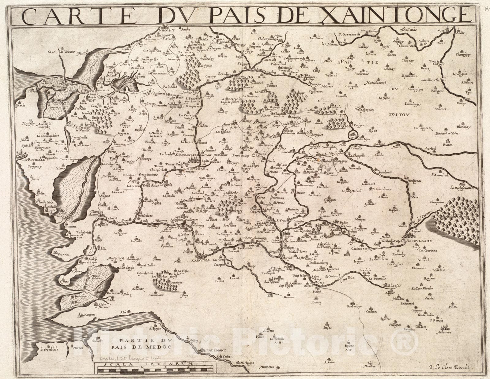 Historical Map, 1626 Carte du pais de Xaintonge, Vintage Wall Art