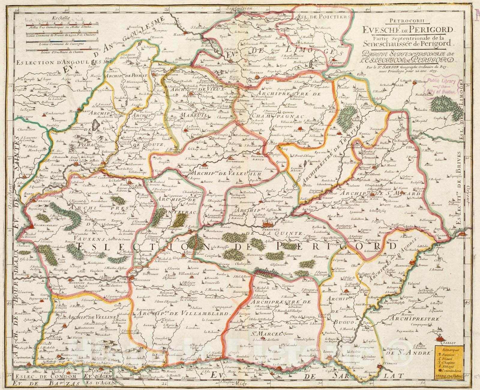 Historical Map, 1679 Petrocorii : Evesche de Perigord : Partie septentrionale de la Seneschausee de Perigord : Partie septentrionale de l'Election de Perigord, Vintage Wall Art